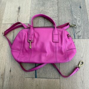 Fossil Jori Large Satchel Crossbody Bag Berry Gold Barbie Bright Pink
